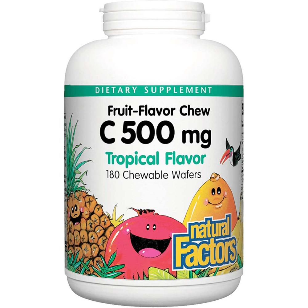 цена Natural Factors Vitamin C 500 mg, Tropical Flavor, 180 Chewable Wafers