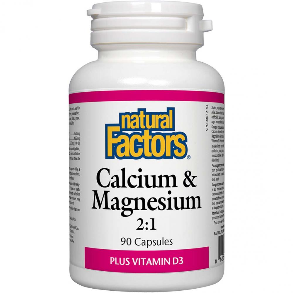 Natural Factors Calcium and Magnesium 2:1 Plus Vitamin D3, 90 Capsules tong ren tang niu huang jie du pian supports the health of the inner ear mouth teeth and throat 100 таблеток