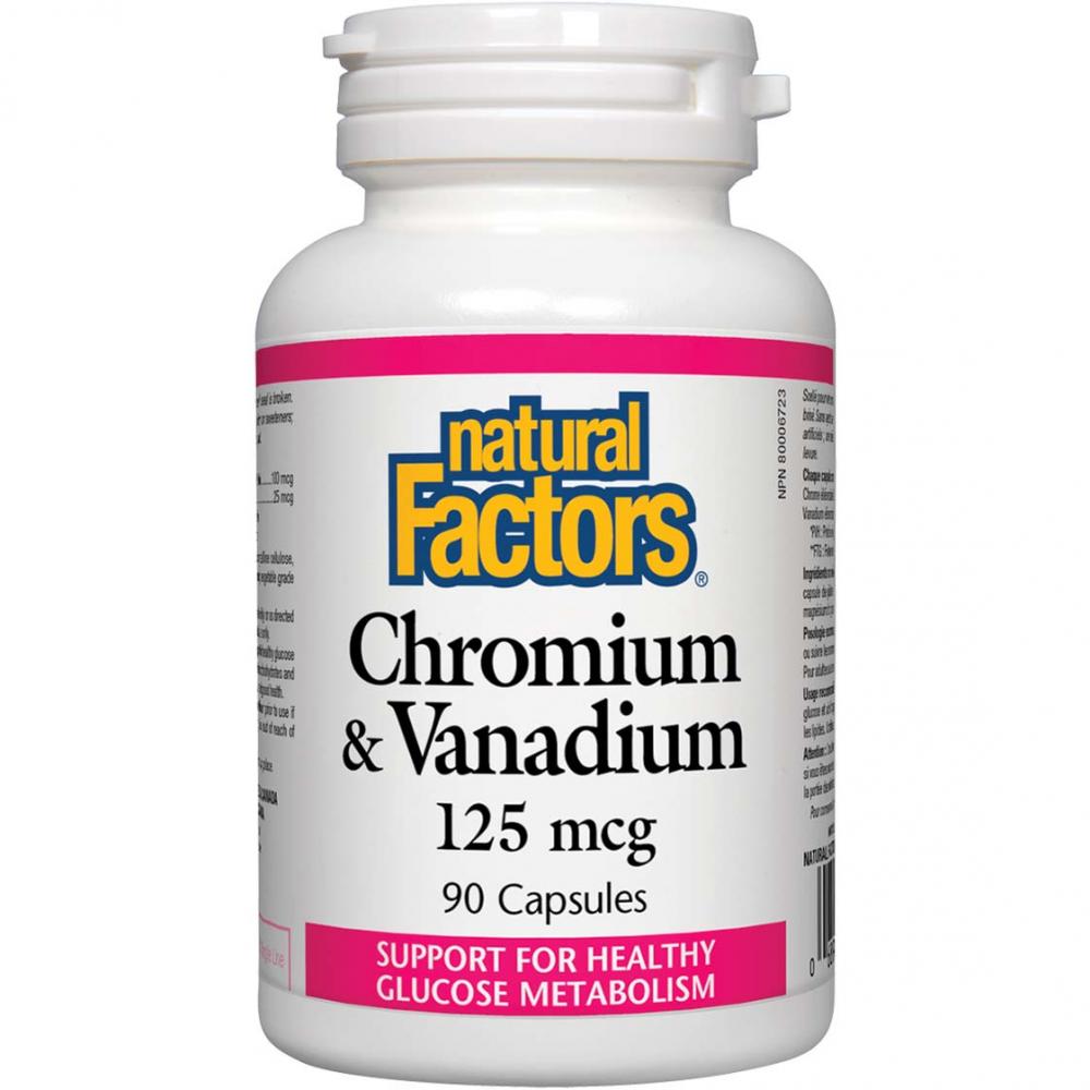 цена Natural Factors Chromium \& Vanadium, 125 mcg, 90 Capsules
