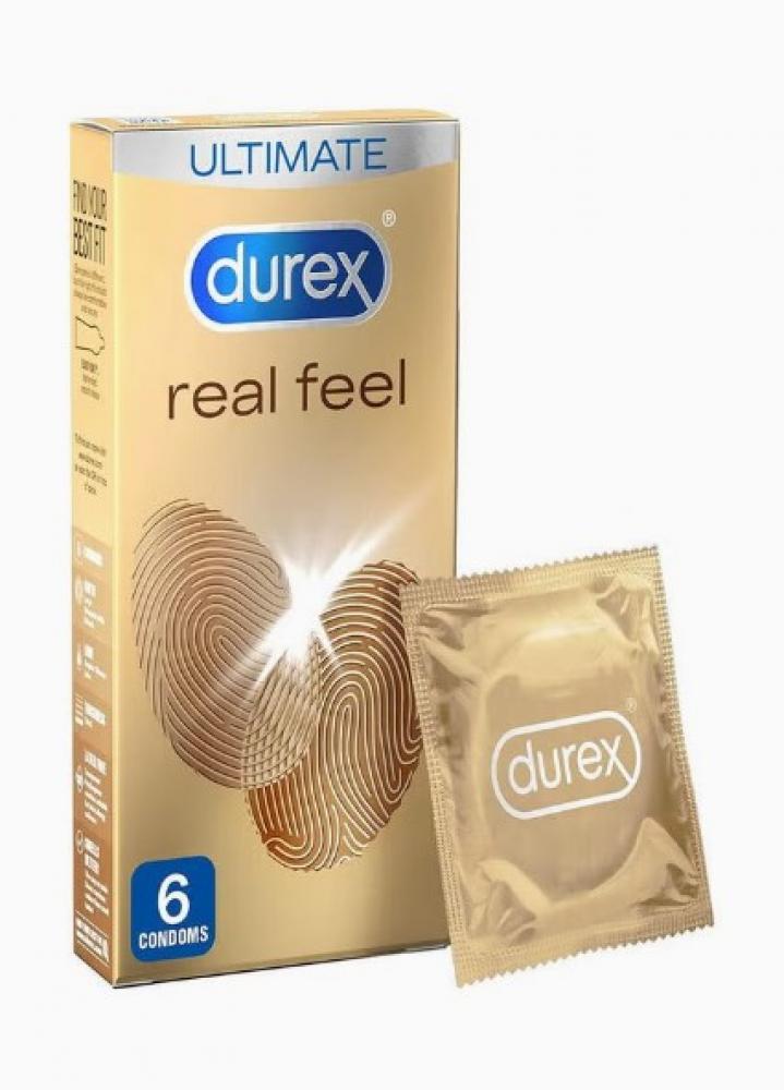 Durex \/ Condoms, Real feel, Regular fit, Skin on skin feeling, Non-latex, Lubricated, 6 condoms durex condom 100 pcs 4 styles natural latex ultra thin extra lubrication penis condoms adult intimate products sex toys for men