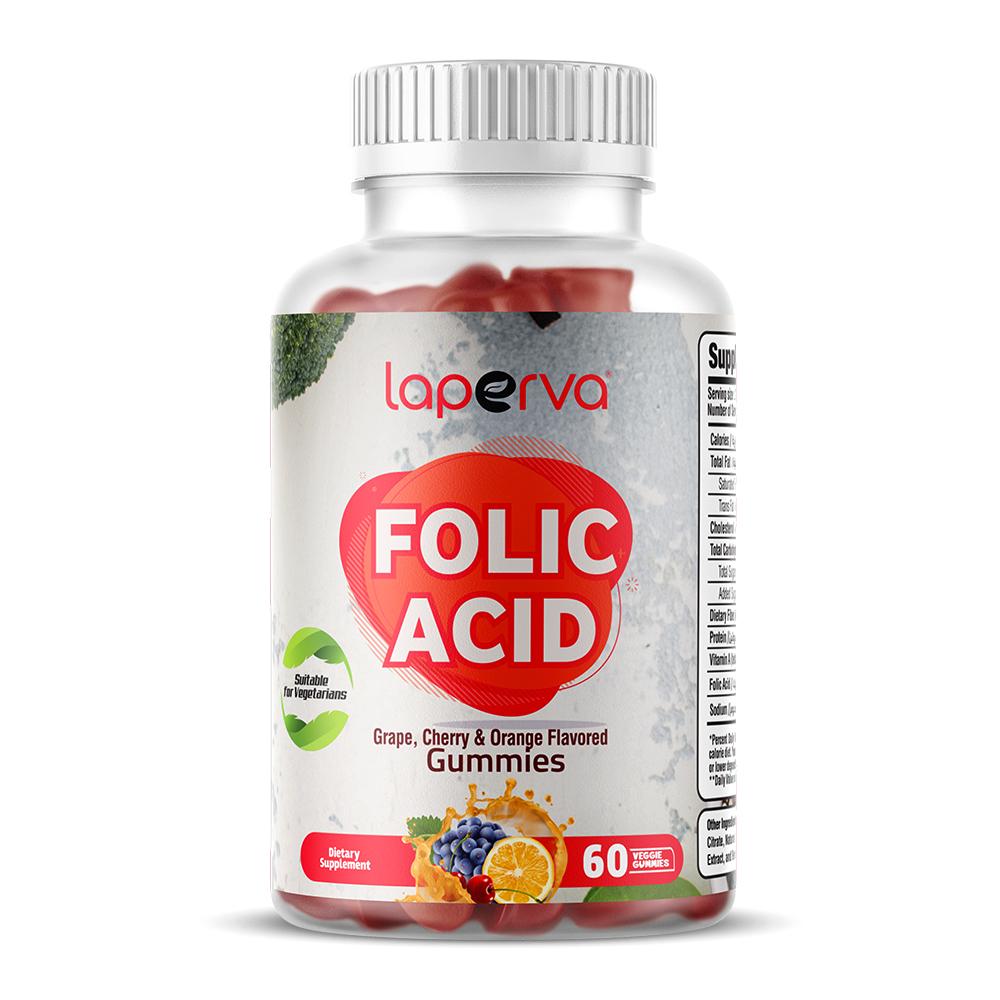 Laperva Folic Acid, Grape, Cherry \& Orange, 60 Veggie Gummies folic acid extract powder prevention of fetal congenital defects and improvement of sperm quality vitamin b9