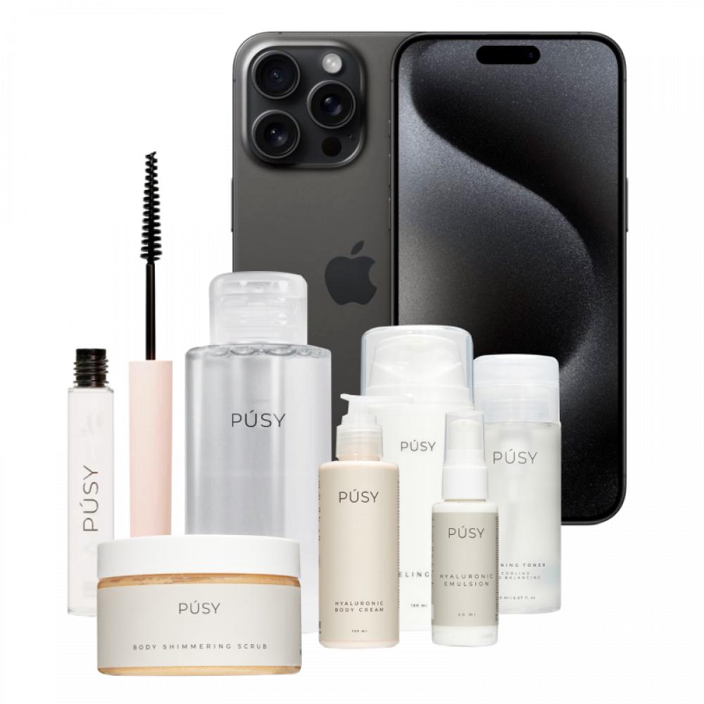 Beauty set, 1+7, iPhone 15 Pro Max, 256 GB, Black titanium, HK Dual SIM + 7 PÚSY skincare essentials