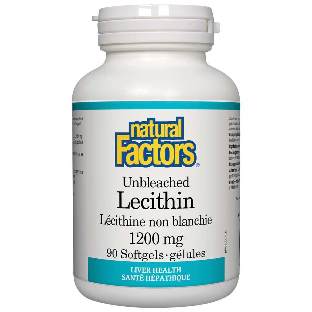 Natural Factors Unbleached Lecithin, 90 Softgels, 1200 mg natural factors mini gels rxomega 3 500 mg 60 enteripure softgels