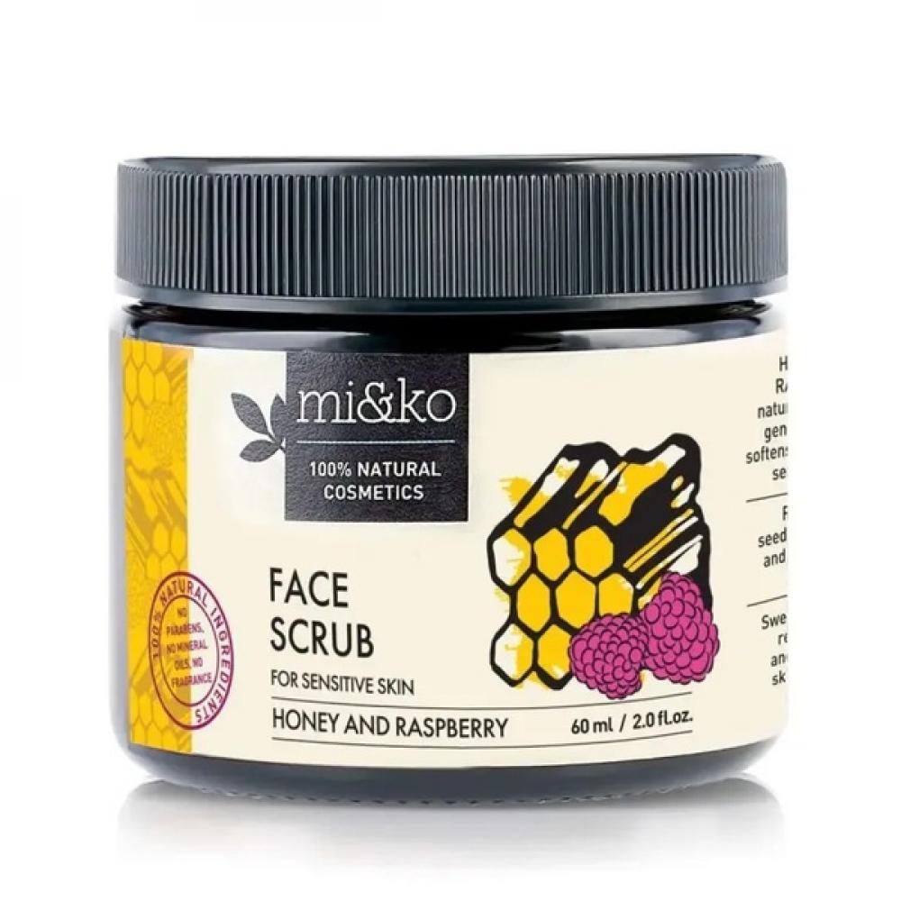 Mi\&Ko Facial Scrub, Honey \& Raspberry, For Sensitive Skin, 60 ml scrub with soda face korea etude house baking powder crunch pore scrub 200g shipping from stock in russia