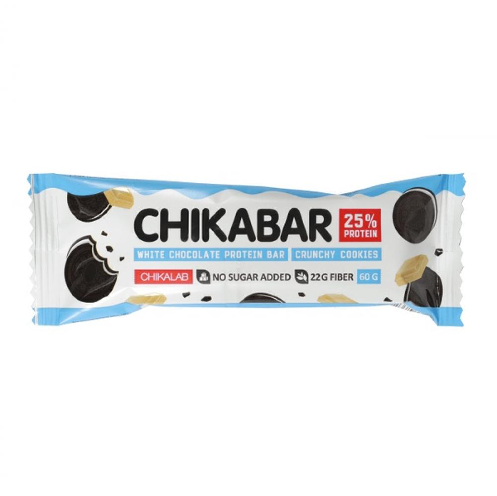 Chikalab CHIKABAR glazed protein bar 60g, Crunchy Cookies\/White Chocolate chikabar chocolate covered protein bar with coconut