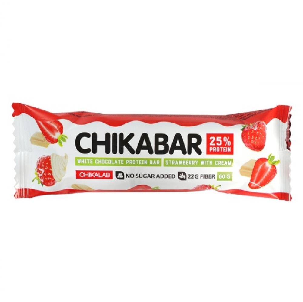 Chikalab CHIKABAR glazed protein bar 60g, Strawberry with cream\/White chocolate chikabar chocolate covered protein bar with coconut