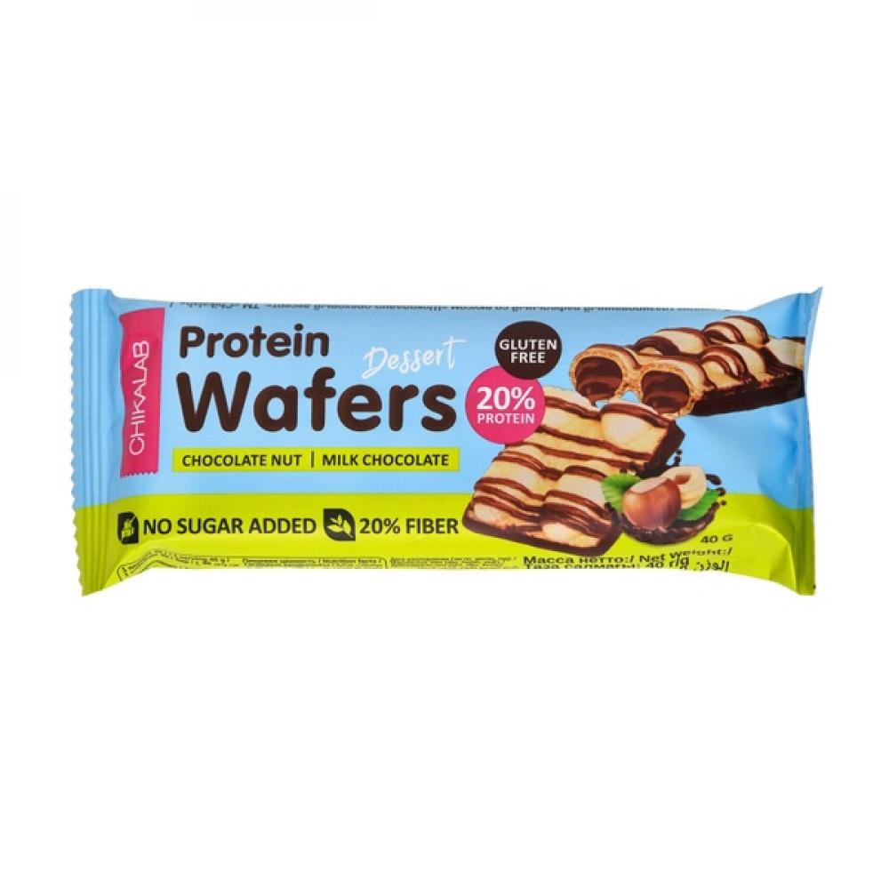 Chikalab Protein Wafers 40g Chocolate Nut chikalab glazed cookies with filling and souffle creamy vanilla 55g