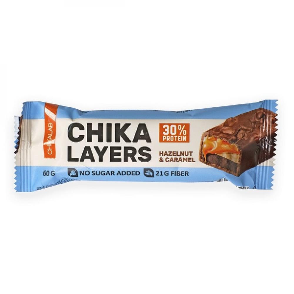 Chikalayers Chocolate Covered 5 Layers Protein Bar With Hazelnut And Caramel chikabar chocolate covered protein bar with coconut